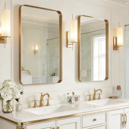 USHOWER Gold Bathroom Mirrors 24"x36" 2 Pack, Brushed Gold Rectangle Mirrors for Over Sink, Aluminum Frame, Anti-Rust, Tempered Glass, Horizontal or Vertical Mounted, Champagne Gold (Neutral Gold)