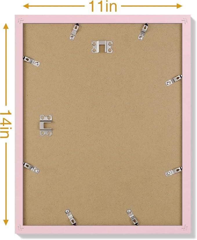 Vittanly 11x14 Picture Frames Set of 9, Display 8x10 Pictures with Mat or 11x14 without Mat, Photo Frames for Wall or Tabletop with Plexiglass, Engineered Wood, Pink
