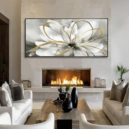 SOUGUAN Modern Canvas Wall Art Flower Wall Decor Gold Line Decorative Painting 40"x86" Kitchen Pictures Home Decorations for Living Room