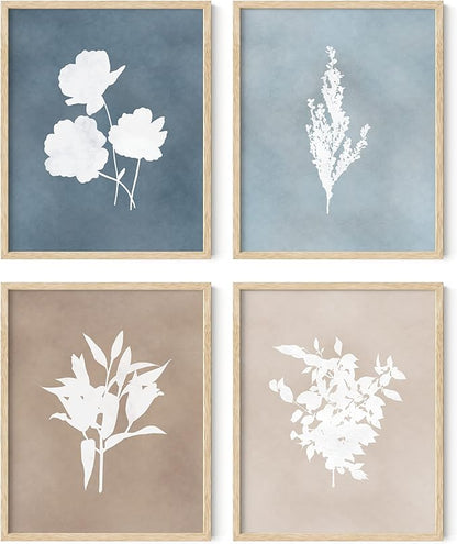 HAUS AND HUES Floral Wall Art - Set of 4 Plant Posters for Wall Vintage Botanical Prints, Flower Pictures for Room Aesthetic, Vintage Art Prints Flower Wall Art (Beige Frame, 16x20)