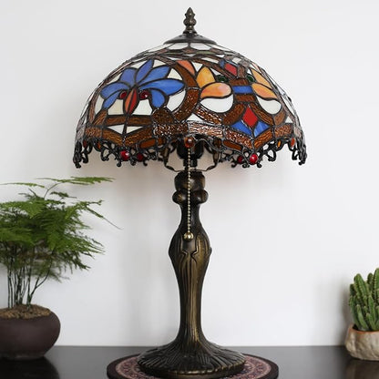 Tiffany Lamp Stained Glass Table Lamp 12 x 19” Yellow Phoenix Tail Style Bedside Reading Lamp Decorative Lamp for Desk Living Room Bedroom Office Study Light Home Decor Gift