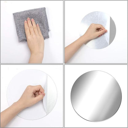 Aneco 6 Pack Acrylic Round Mirrors Non Glass Round Mirror Plate Self Adhesive Mirror Stickers for Home Wall Decor or Wedding Table Centerpiece, 8 Inches, (Thickness 2 mm)