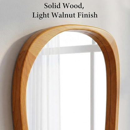 Solid Wood 36"x24" Modern Organic Asymmetrical Mirror, Warm Walnut Irregular Wooden Wall-Mounted Mirror, Sculptural Spa-Like Bathroom Vanity Mirror, Honey Walnut