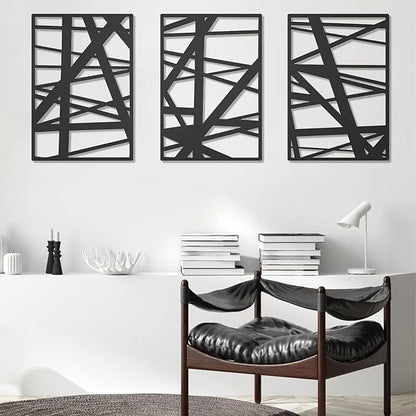 DAYSUP 3 Pieces Black Abstract Metal Wall Art, Minimalist Décor Single Line Art Wall Décor, 3D Textured Metal Wall Sculptures for Living Room Home Decor Bedroom Bathroom Study (16 × 11 inch)
