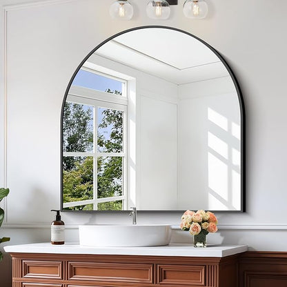 CIRCUMI Arched Wall Mirror, 42"x42" Black Arched Mirror with Tempered Glass, Metal Frame, Large Size for Entryway Table, Mantel,Living Room,Over Sink,Arch Mirror for Decor,Shatterproof&Crystal-Clear