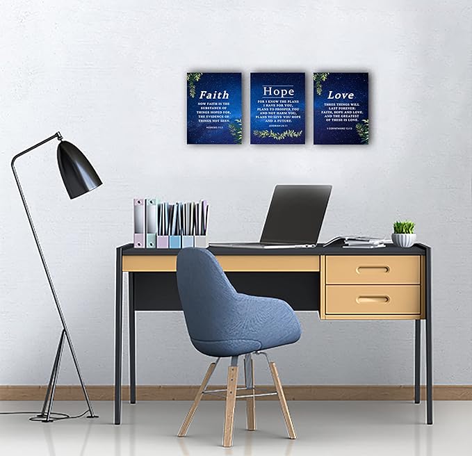 Faith & Hope Bible Verse Wall Art - Christian Canvas Wall Art, Religious Decor Gift for Living Room & Bedroom (29 x 38cm x 3pcs) Framed Starry Sky