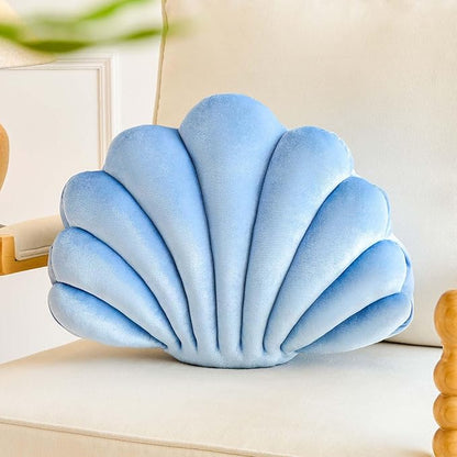 Lfsaaj Dusty Blue Seashell Throw Pillows, Shell Shaped Throw Pillows, 18 Inch Soft Velvet Home Decorative Pillow Plush Cushion for Bed Couch Living Sofa Room Decor Accent Throw Pillow