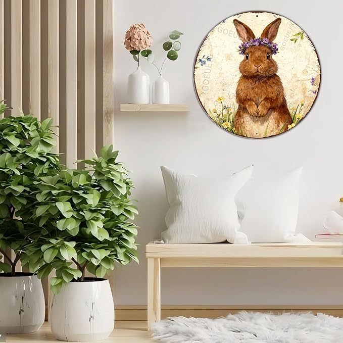 Easter Bunny Tin Sign Farmhouse Wall Decor For Kitchen Living Room Garden Spring Season Display 12X12Inch