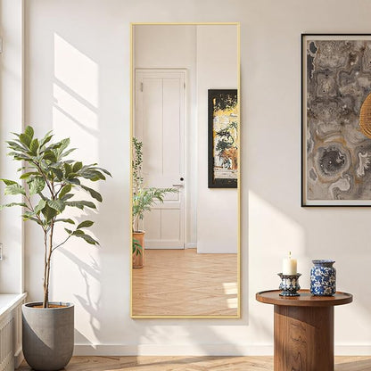 Mirror Full Length 56"x15" Full Body Floor Mirror with Stand, Shatterproof Glass, Aluminum Alloy Frame, Free Standing Wall Mounted or Leaning Rectangle Mirrors for Bedroom Living Room Entryway