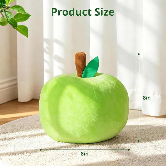 LANPU Cute Apple Shaped Plush Pillow – Soft Fruit Cushion for Couch, Sofa, or Bed, Adorable Decorative Throw Pillow for Room, Living Room & Home Decor (8 Inch,Green)