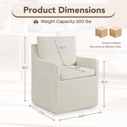 KISLOT Upholstered Dining Chairs Set of 2, Modern Dining Room Chairs with Casters & Washable Cover, Rolling Accent Chair with Hidden Storage for Kitchen, Farmhouse, Living Room, Beige, 2 Box