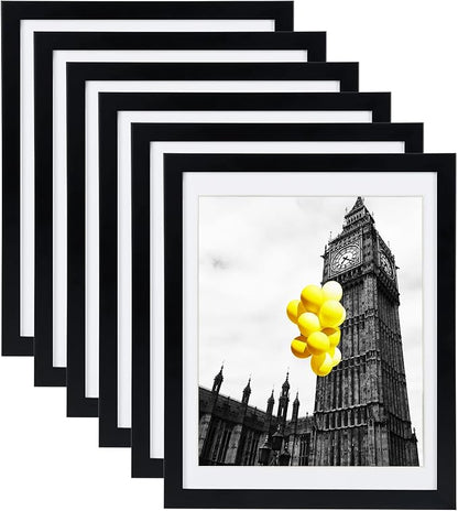 12x16 Picture Frames Set of 6 with Plexiglass, Display Pictures 11x14 with Mat or 12x16 Without Mat for Tabletop Display and Wall Mounting，Black