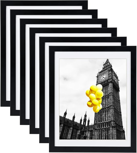 12x16 Picture Frames Set of 6 with Plexiglass, Display Pictures 11x14 with Mat or 12x16 Without Mat for Tabletop Display and Wall Mounting，Black