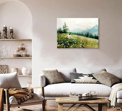 Jesus Leaving 99 Sheep Posters Wall Art, Christian Landscape Pictures, Christian Jesus Lamb Paintings Wall Art, Bible Story Wall Decor, Art Prints for Bedroom, Living Room, Office Ready To Hang 12x16 Inches.