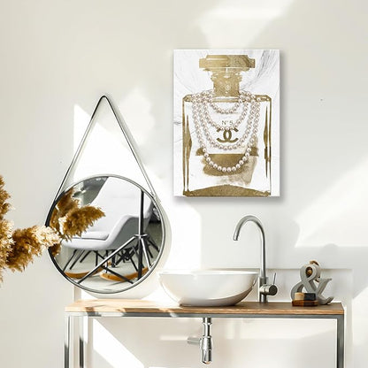 2 pieces Vintage Perfume Bottle Canvas Wall Art Modern Luxury Posters Print Fashion Glam Poster Picture for Bedroom Make up Room Home Decor 16"x24"(40x60cm)