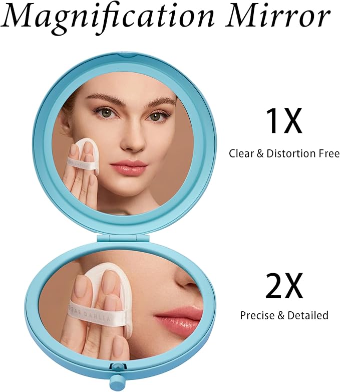 Compact Mirror for Purse, Metal Round Shell, Double-Sided 1X/12X Magnifying, Portable Travel Small Makeup Mirror, Mini Pocket Mirror, Aquamarine, 12 Packs