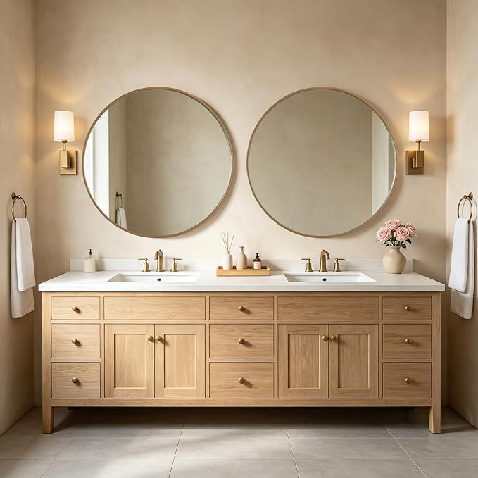 WallBeyond Round Wood Mirror, 40" Round Modern Decoration Large Circle Wall Mirror for Bathroom Living Room Bedroom Entryway, Honey