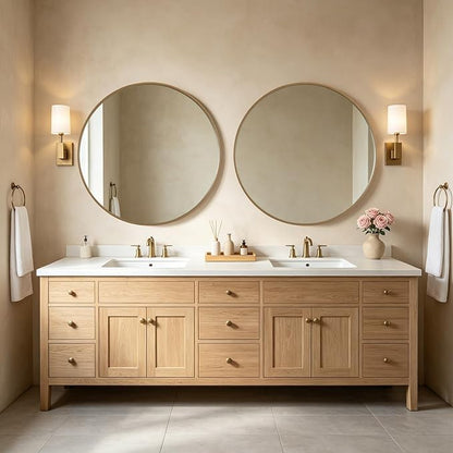 WallBeyond Round Wood Mirror, 40" Round Modern Decoration Large Circle Wall Mirror for Bathroom Living Room Bedroom Entryway, Honey