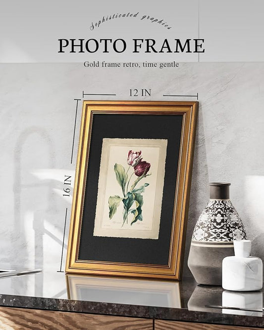 VIYYIEA Vintage Gold Framed Wall Art, Aesthetic Botanical Red Tulip Canvas Prints Paintings, Farmhouse Still Life Decor Artwork For Kitchen Bathroom Bedroom, 12x16inch