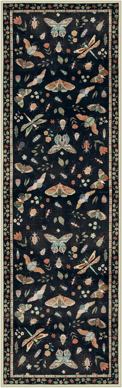 Lahome Insect Hallway Runner Rug, 2'5''x8' Ultra-Thin Washable Runners for Hallways Kitchen, Soft Laundry Room Rug Non-Slip Long Carpet for Entryway Bedroom Bathroom Vionnet, Black