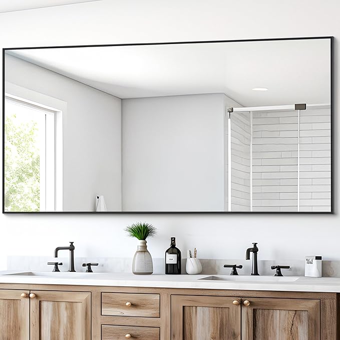 DESBING Black Bathroom Mirror for Wall, 30x60 Inch Rectangle Mirrors with Metal Frame, Modern Vanity Wall Mirror Decor for Entryway Hangs, Bathroom Living Room Horizontal or Vertical