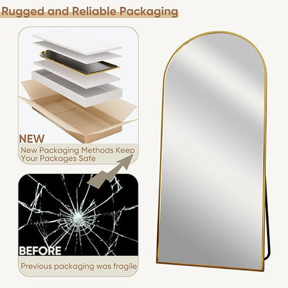 69"x28" Full Length Mirror, Arched Full Body Mirror, Standing Hanging or Leaning Floor Mirror for Bedroom and Living Room, Gold