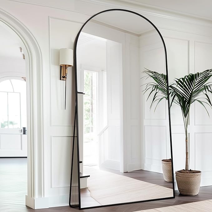 Antok Oversized Full Length Mirror with Stand, 83"x44" Arched Floor Mirror, Aluminum Frame, Wall Mounted/Leaning/Free Standing, Large Body Mirror for Bedroom Living Room Entryway Dressing Room,Black