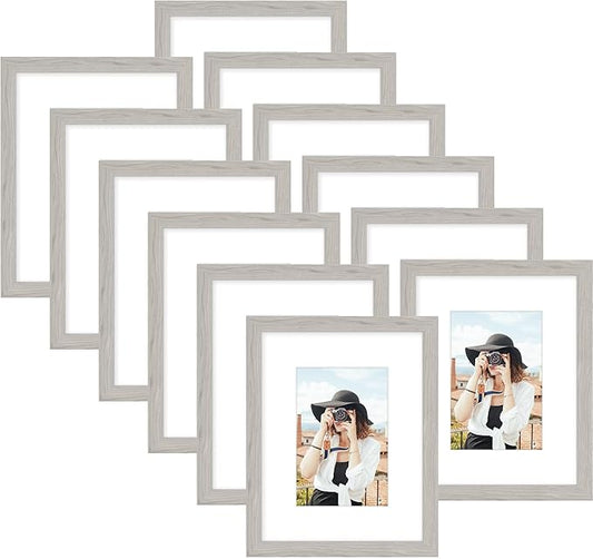 Picrit 11x14 Picture Frame Set of 12, Display 8x10 with Mat or 11x14 without Mat, Photo Frames for Wall Mounting or Table Top Display, Gray