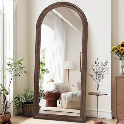 Arched Full Length Mirror 71"x32" - Rustic Brown Solid Wood Wall Mirror, Oversized Leaning or Mounted Design for Bedroom, Entryway, Living Room Décor