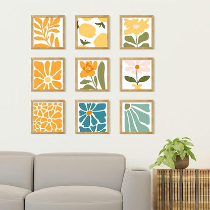 YESKAY 12x12 Picture Frame Set of 9, Photo Gallery Wall Frame Set, Display Pictures 8x8 with Mat or 12 x 12 Without Mat, Square Frame Picture Frames Collage Wall Decor, Natural Oak