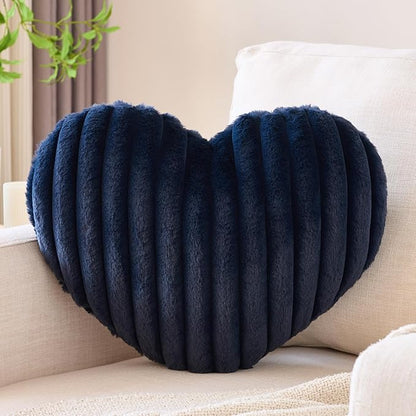 Heart Pillow, Heart Shaped Pillow with Soft Plush for Couch Bed, Decorative Throw Pillows for Bedroom Livingroom, Cozy Heart Pillows Home Decor Pillow Cushion (Navy Blue, Large 19.6" x 15.7")