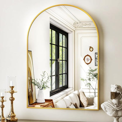 XRAMFY 24"x36" Gold Arched Bathroom Mirror - Wall Mirror for Bathroom, Metal Frame Vanity Mirror, Dresser Mirror, Arch Decorative Mirrors for Living Room, Bedroom, Entryway, Mantle
