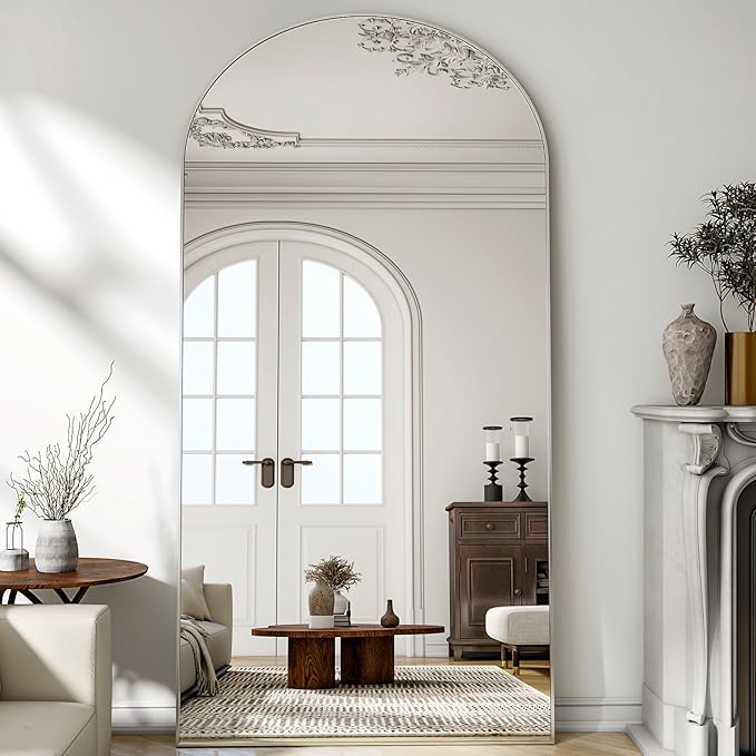Easly Arched Full-Length Mirror, 34"x76" Arch Floor Mirror with Stand, Wall-Mounted Mirror for Bathroom, Dressing Room - Hanging or Leaning - Full Body Mirrors for Bedroom, Silver