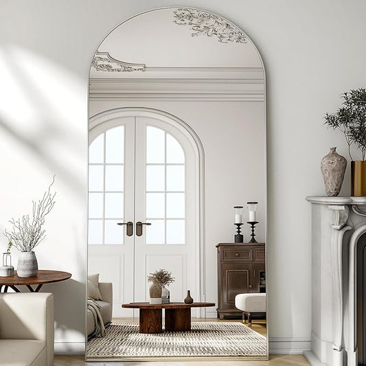 Easly Arched Full-Length Mirror, 34"x76" Arch Floor Mirror with Stand, Wall-Mounted Mirror for Bathroom, Dressing Room - Hanging or Leaning - Full Body Mirrors for Bedroom, Silver