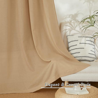 NICETOWN Semi Sheer Linen Burlap Curtains for Windows 96 inch Length 2 Panels, Grommet Semi Sheer Balance Privacy Added with Light Filtering Vertical Drapes for Bedroom/Living Room, W55 x L96