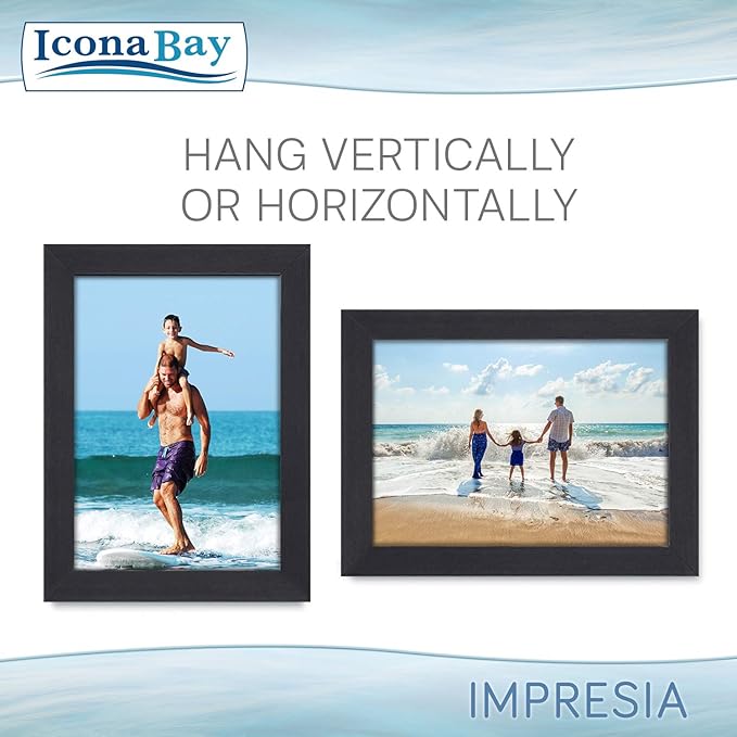 Icona Bay 5x7 Picture Frame Set (Black, 10 Pack), Simple Modern Design, Table Top Kickstand and Wall Hanging Hooks Included, Impresia Collection