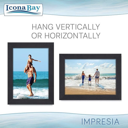 Icona Bay 5x7 Picture Frame Set (Black, 10 Pack), Simple Modern Design, Table Top Kickstand and Wall Hanging Hooks Included, Impresia Collection