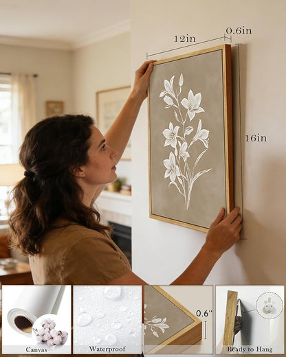 Drsoum Vintage Neutral Botanical Flower Wall Art Framed Retro Colorful Boho Floral Prints Morden Retro Wildflower Rustic Artwork Kitchen Dining Room Ready to Hang 12x16in Natural Framed
