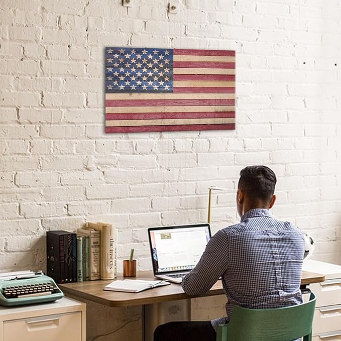 Berlun American Flag Wall Decor - Vintage Patriotic USA Flag Canvas Wall Art for Indoor Rustic Farmhouse Home Decor, 4th of July Independence Day Decoration, for Veterans Day AL-12 ﻿