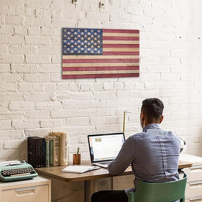 Berlun American Flag Wall Decor - Vintage Patriotic USA Flag Canvas Wall Art for Indoor Rustic Farmhouse Home Decor, 4th of July Independence Day Decoration, for Veterans Day AL-12 ﻿