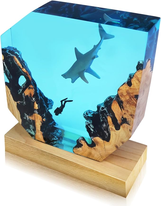 Epoxy Resin Shark Lamp, Ocean Night Light,Artistry Home Decor Bedside Nightlight, Unique Resin Lighting, Nightstand Decorations for Bedroom, Suitable for Holidays(Shark Lamp)