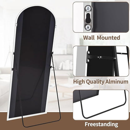 OGCAU Arched Full Length Mirror, 70"x26" Floor Body Mirror with Stand, Wall Mounted Hanging, Standing or Leaning with Aluminum Frame for Bedroom Living Room (White)