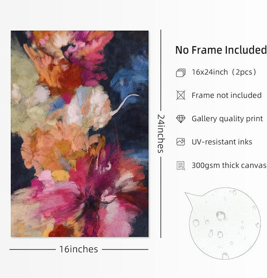 Colorful Abstract Wall Art Decor Modern Flower Canvas Wall Art Abstract Flower Pictures Painting Modern Colorful Artwork Posters Abstract Prints for Living Room Bedroom 16x24 Inch Unframed Set of 2