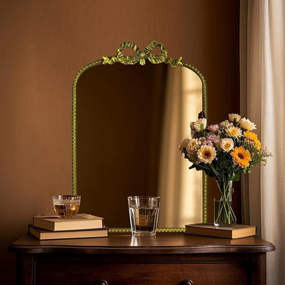 Antique Baroque Vintage Vanity Mirror Inch, Gold with Ornate Antique Frame, Arched Vintage Wall Mirror for Living Room, Fireplace, Entryway (Golden (Arched 2), 22" L x 15" W)