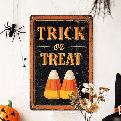 Trick or Treat Halloween Metal Tin Sign Vintage Rustic Wall Decor for Home Kitchen Entryway Farmhouse Decorative Signs Poster 8x12 Inch