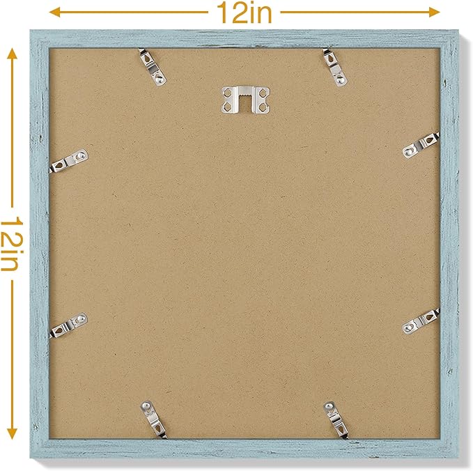 Vittanly 12x12 Picture Frames Set of 9, Display 8x8 Pictures with Mat or 12x12 without Mat, Photo Frames for Wall Mount, Engineered Wood, Rustic Blue