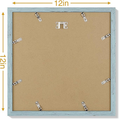 Vittanly 12x12 Picture Frames Set of 9, Display 8x8 Pictures with Mat or 12x12 without Mat, Photo Frames for Wall Mount, Engineered Wood, Rustic Blue