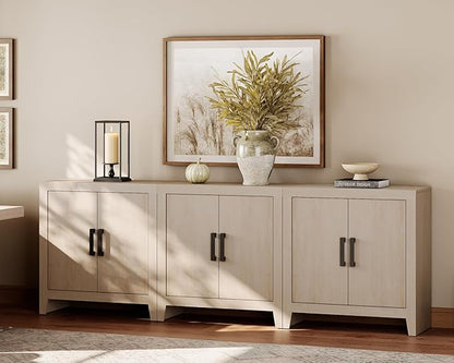 WAMPAT Farmhouse TV Stand for TVs up to 85 Inch, Rustic Wood Entertainment Center & Media Console with 6 Storage Doors, Accent Cabinet for Living Room, Hallway, Beige