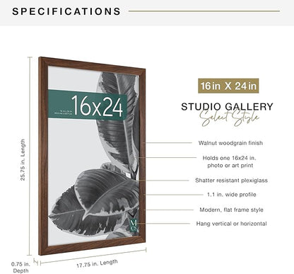 MCS Studio Gallery 16x24 Poster Frame Walnut Woodgrain Engineered Wood, Vertical & Horizontal Wall Hanging Large Picture Frame for Photos, Posters & Art Prints (1-Pack)