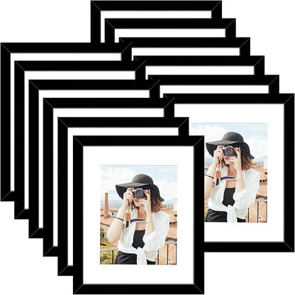 Picrit 12x16 Picture Frame Set of 12, Display 8.5x11 with Mat or 12x16 without Mat, Photo Frames for Wall Mounting Display, Black